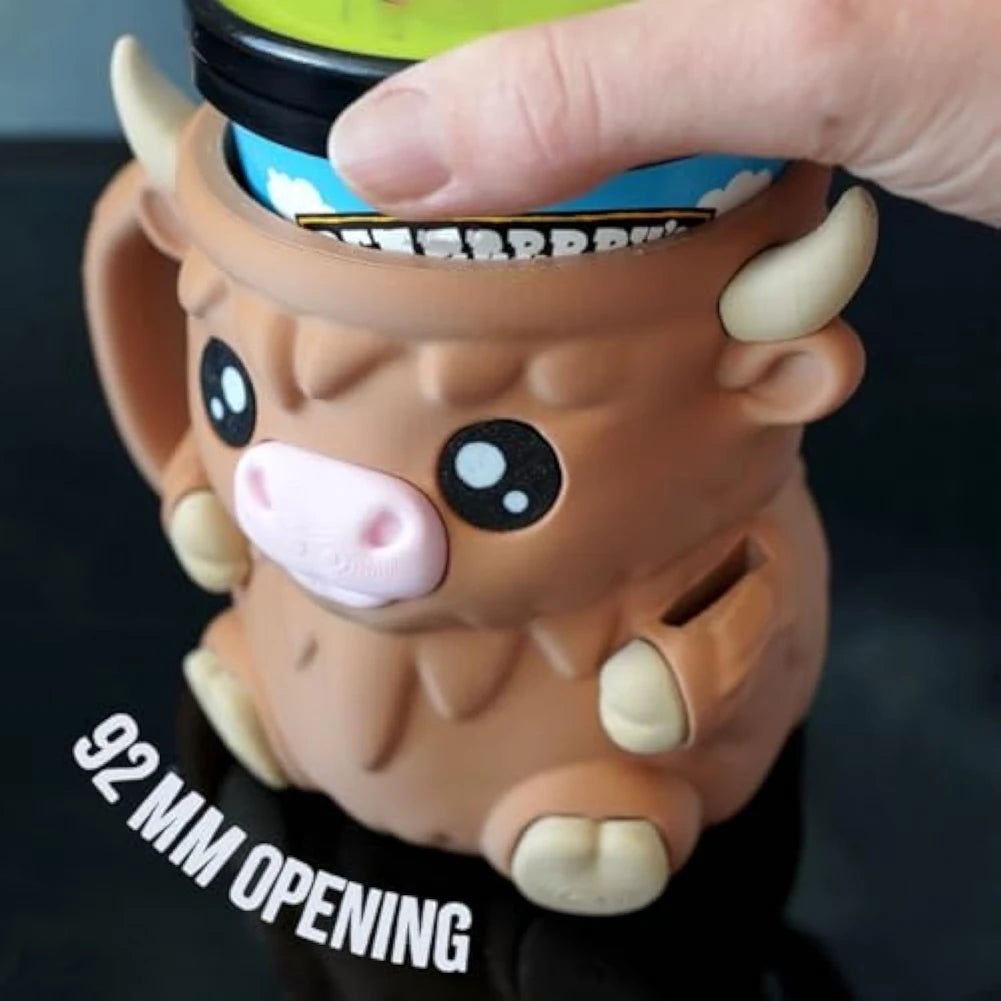 Reusable Highland Cow Ice Pint Holder W/ Snack Drawer & Handle 3D Printed Ice Cream Pint Containers Beer Can Sleeves Ideal Gifts